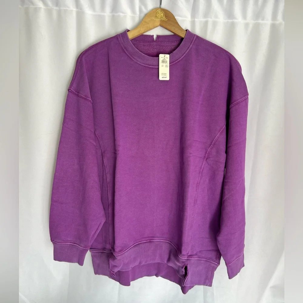Aerie Chill Crew Sweatshirt Purple - Picture 4 of 7